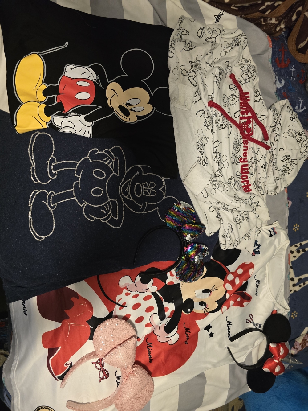 Disney Mickey & Minnie Graphic Tee and Hoodie Bundle - Black, White, Navy, Red